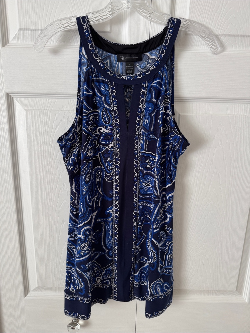 INC International Concepts Navy and White Paisley Sleeveless Tank